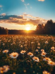 Wall Mural - Field of Daisies at Sunset