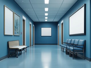 Poster - A hospital corridor cartoon style modern illustration of a modernized hospital hall
