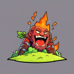 Sticker - Lava Lord's Volcanic Giggle: A fiery cartoon character erupting with laughter.