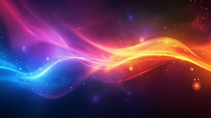 Poster - Abstract colorful waves flowing with glowing particles