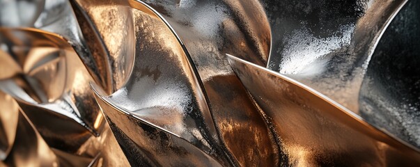Fototapete - Abstract metallic bronze and silver modern futuristic architecture forming a wave