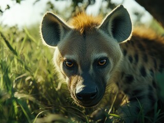 hyena in tall grass