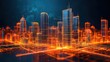 © Jasmine - Architectural drawing of a cityscape, precise lines and glowing building outlines