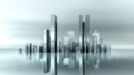 Poster - D bar chart with metallic bars of varying heights, representing business data on a reflective surface, symbolizing financial metrics and success
