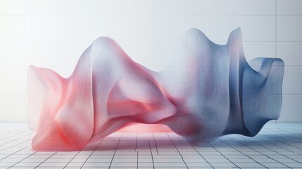 Fototapete - A D area chart with layered, translucent curves illustrating data fluctuations, rising and falling smoothly over time, set in a digital grid space.