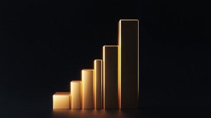 Poster - A D bar chart in gold, with dramatic lighting and shadows, showcasing the fluctuation in gold prices, set against a black backdrop