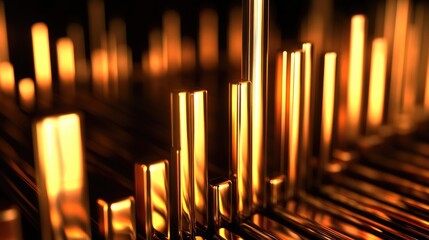 Poster - A D bar chart in gold, with dramatic lighting and shadows, showcasing the fluctuation in gold prices, set against a black backdrop