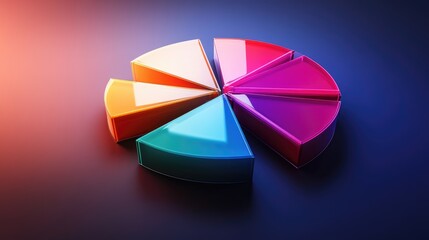 Poster - A D exploded pie chart with each segment floating apart from the center, vividly colored and illuminated, representing data comparison.