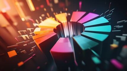 Poster - A D exploded pie chart with each segment floating apart from the center, vividly colored and illuminated, representing data comparison.