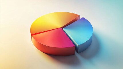 Poster - A colorful D pie chart with vibrant slices emerging from a circular base, casting realistic shadows on a smooth background, representing clear data divisions.