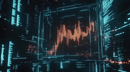 Poster - A futuristic financial chart with glowing lines and bars on a digital screen, showing rising business profits and market share growth.