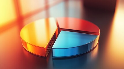 Poster - A sleek D pie chart with glass-like segments, reflecting light in a modern, minimalist setting, emphasizing data distribution and insights.