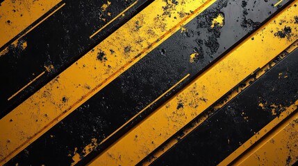Poster - Grunge Yellow and Black Diagonal Stripes Textured Background