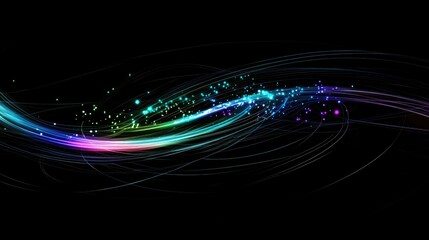 Poster - Dynamic financial graph with neon lines and glowing points, floating on a black background, representing data trends in a modern business setting