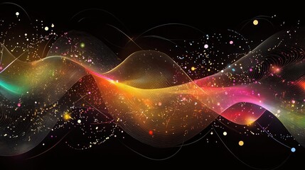 Poster - Dynamic financial graph with neon lines and glowing points, floating on a black background, representing data trends in a modern business setting