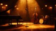 © javier - Cozy jazz club stage with piano drums and soft amber lighting