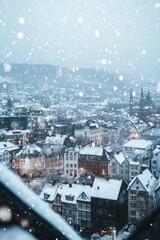 Poster - Snowy City View from Window