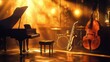© javier - Golden reflections highlight saxophone and bass on a jazz stage
