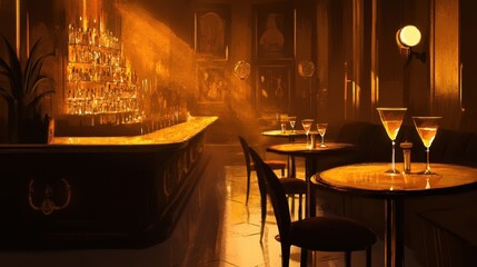 Wall Mural - Melancholic jazz club scene with dim amber lighting