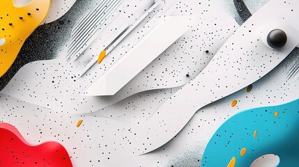 Poster - Abstract Geometric Design with White, Silver, and Colorful Elements