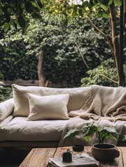 Wall Mural - Wooden table with white couch