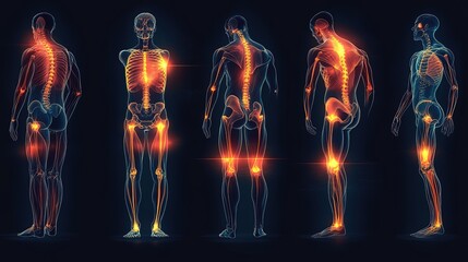 Poster - Anatomy of body and joints pain on black background, HD image