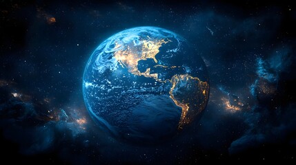 Wall Mural - Majestic Planet Earth Glowing Amidst the Cosmic Darkness with Vibrant City Lights