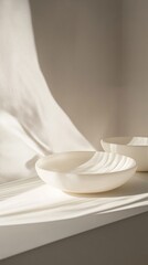 Wall Mural - Minimalist White Bowls on a Light Surface, Elegant Design