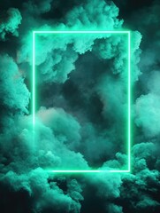 Wall Mural - neon frame in dark cloudy sky