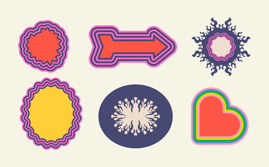 Aufkleber - Set of Modern Abstract Groovy Shapes for graphic design. Brutalist style. Futuristic Vibrant geometry frame with wavy lines, Grunge style illustration. Flat design