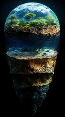Poster - Layered Planet Earth with Visible Atmosphere and Geological Formations Environmental Science Concept