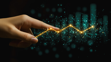 Poster - Hand is pointing at a graph with a line that is yellow. The graph is on a black background