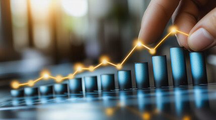 Poster - Hand is pointing at a graph with a line going up. The graph is blue and the hand is yellow