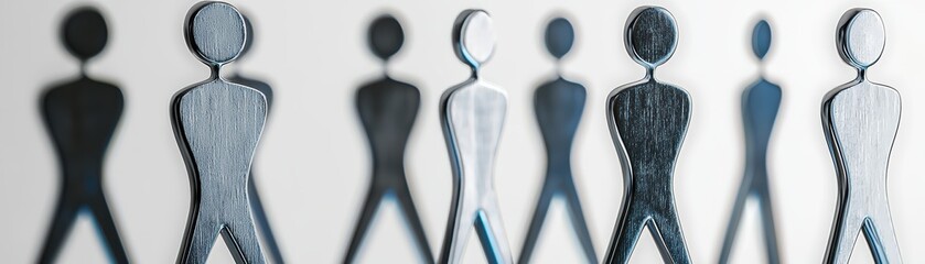 Poster - Business node diagram with smooth curves, Abstract silhouettes of human figures arranged in a row, showcasing various shades and forms, creating a visually striking pattern.