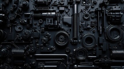 Poster - Dark Industrial Wallpaper with 3D Render of Vehicle Components