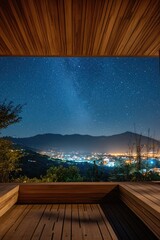 Poster - Cityscape at Night from Wooden Deck