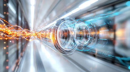 Poster - Dynamic energy flow visualization futuristic tunnel digital art abstract environment close-up technology concept