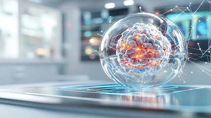 Poster - Innovative brain technology showcase modern lab digital art futuristic environment close-up viewpoint neuroscience concept