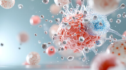 Poster - Cellular interaction and immune response in cancer research laboratory scientific illustration controlled environment close-up view biology concepts