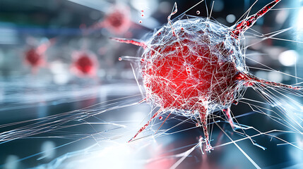 Poster - Virus structure analysis laboratory digital artwork scientific environment close-up view molecular biology concept