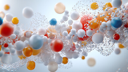 Poster - Dynamic abstract composition of colorful spheres and particles digital art bright environment modern concept