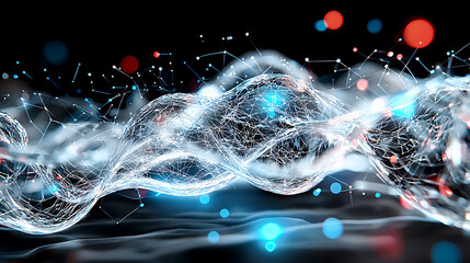 Poster - Dynamic flow of data waves virtual space abstract art digital environment close-up view technology concept