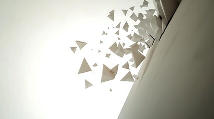Abstract White Triangles Exploding From Surface