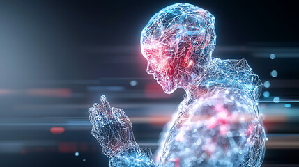 Poster - Exploring the future human interaction with ai digital space 3d visualization tech landscape side view perspective
