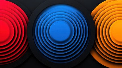 Poster - Three concentric circles in red, blue, and yellow, each with a subtle texture, creating a visually engaging abstract design