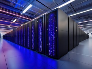 Poster - Quantum computing research facility high-tech data center digital infrastructure modern environment wide-angle view innovation hub