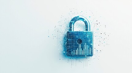 Poster - Digital lock illustration with a blue hue, symbolizing cybersecurity and data protection through modern technology.