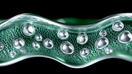 Abstract Green Wave With Silver Bubbles