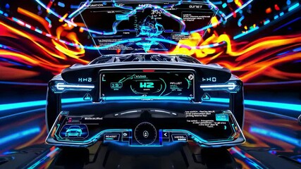 Aufkleber - Futuristic car interior showcases advanced technology and vibrant visuals during immersive driving experience