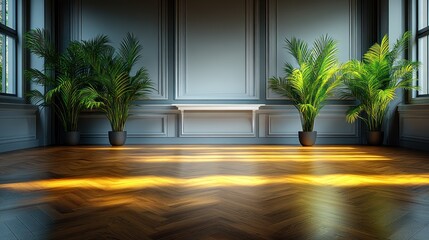 Wall Mural - Sunlit elegant room with plants and hardwood floor.